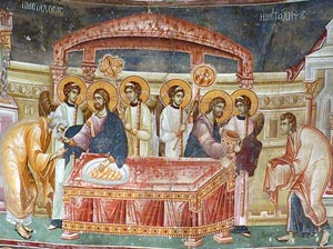 Причестување на апостолите, источна апсида, Св. Георгиј, Старо Нагоричане